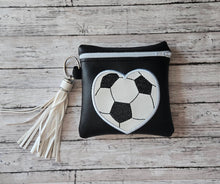Load image into Gallery viewer, Soccer Heart applique ITH Bag (5 sizes available) machine embroidery design DIGITAL DOWNLOAD