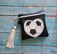Load image into Gallery viewer, Soccer Heart applique ITH Bag (5 sizes available) machine embroidery design DIGITAL DOWNLOAD