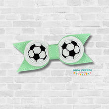 Load image into Gallery viewer, Soccer ITH Bow (2 sizes included) machine embroidery design DIGITAL DOWNLOAD