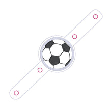 Load image into Gallery viewer, Soccer hair tie holder (2 sizes included) machine embroidery design DIGITAL DOWNLOAD
