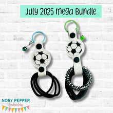Load image into Gallery viewer, Soccer hair tie holder (2 sizes included) machine embroidery design DIGITAL DOWNLOAD