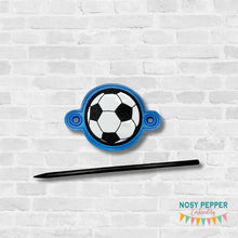 Load image into Gallery viewer, Soccer applique bun cover machine embroidery design DIGITAL DOWNLOAD