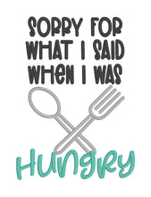 Load image into Gallery viewer, Sorry For Hungry machine embroidery design (4 sizes included) DIGITAL DOWNLOAD