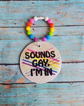 Load image into Gallery viewer, Sounds Gay bag tag/ornament/bookmark machine embroidery design DIGITAL DOWNLOAD