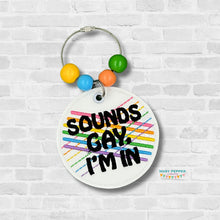Load image into Gallery viewer, Sounds Gay bag tag/ornament/bookmark machine embroidery design DIGITAL DOWNLOAD
