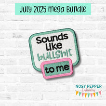 Load image into Gallery viewer, Sounds Like Bullsh!t patch (2 sizes included) machine embroidery design DIGITAL DOWNLOAD