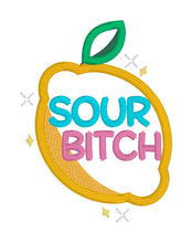 Load image into Gallery viewer, Sour B*tch Appliqué Embroidery Design – Funny Snarky Design (5 Sizes included)