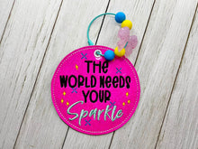 Load image into Gallery viewer, Sparkle bag tag machine embroidery design DIGITAL DOWNLOAD