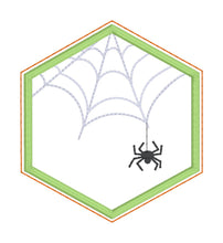 Load image into Gallery viewer, Spider Web hexie applique coaster 4x4 machine embroidery design DIGITAL DOWNLOAD
