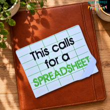 Load image into Gallery viewer, This Calls Spreadsheet notebook cover (2 sizes available) machine embroidery design DIGITAL DOWNLOAD
