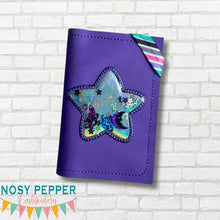 Load image into Gallery viewer, Star applique shaker Notebook Cover (2 sizes available) machine embroidery design DIGITAL DOWNLOAD