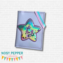 Load image into Gallery viewer, Star applique shaker Notebook Cover (2 sizes available) machine embroidery design DIGITAL DOWNLOAD