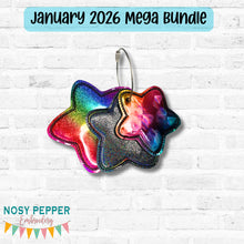 Load image into Gallery viewer, Star Puff Layered bag tag set (3 sizes and multi file included) machine embroidery design DIGITAL DOWNLOAD
