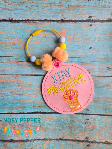 Stay Pawsitive bag tag machine embroidery design DIGITAL DOWNLOAD