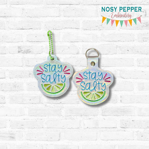 Stay Salty snap tab and eyelet fob (single and multi files included) machine embroidery file DIGITAL DOWNLOAD