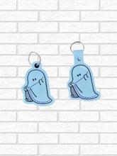 Load image into Gallery viewer, Stitch Ghost snap tab and eyelet fob (single and multi files included) machine embroidery design DIGITAL DOWNLOAD