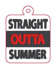 Load image into Gallery viewer, Straight Outta Summer snap tab and eyelet fob (single and multi files included) machine embroidery file