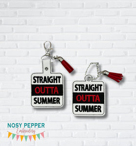 Straight Outta Summer snap tab and eyelet fob (single and multi files included) machine embroidery file