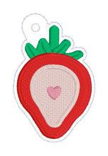 Load image into Gallery viewer, Strawberry Flower snap tab and eyelet fob set with charm (single and multi files included) machine embroidery design DIGITAL DOWNLOAD