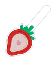 Load image into Gallery viewer, Strawberry Flower snap tab and eyelet fob set with charm (single and multi files included) machine embroidery design DIGITAL DOWNLOAD