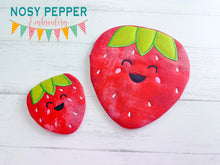 Load image into Gallery viewer, Strawberry applique envelope style ITH Mug rug April Mystery Bundle machine embroidery design (5 sizes included) DIGITAL DOWNLOAD