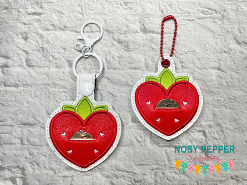 Strawberry applique quarter keeper snap tab and eyelet fob (single and multi files included) machine embroidery file DIGITAL DOWNLOAD