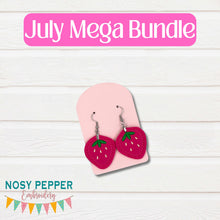 Load image into Gallery viewer, Strawberry ITH earrings July 2024 Patreon Bundle machine embroidery design DIGITAL DOWNLOAD