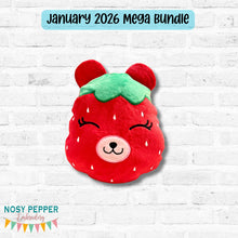 Load image into Gallery viewer, Strawberry Bear stuffie (5 sizes included) JANUARY '26 MB machine embroidery design DIGITAL DOWNLOAD