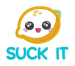 Suck It Lemon applique machine embroidery design (5 sizes included) DIGITAL DOWNLOAD