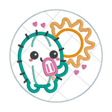 Load image into Gallery viewer, Summer Cactus applique envelope style ITH Mug rug machine embroidery design (4 sizes included) DIGITAL DOWNLOAD