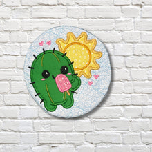 Load image into Gallery viewer, Summer Cactus applique envelope style ITH Mug rug machine embroidery design (4 sizes included) DIGITAL DOWNLOAD