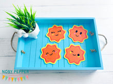 Load image into Gallery viewer, Sun applique coaster set design machine embroidery design (4 designs included) DIGITAL DOWNLOAD