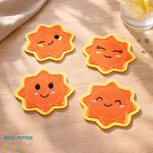 Load image into Gallery viewer, Sun applique coaster set design --Jun 24 MB--machine embroidery design (4 designs included) DIGITAL DOWNLOAD