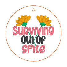 Load image into Gallery viewer, Surviving Out Of Spite bag tag/ornament/bookmark machine embroidery design DIGITAL DOWNLOAD