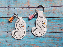 Load image into Gallery viewer, Swan snap tab and eyelet fob set (single and multi files included) machine embroidery design DIGITAL DOWNLOAD