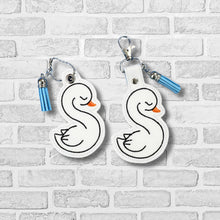 Load image into Gallery viewer, Swan snap tab and eyelet fob set (single and multi files included) machine embroidery design DIGITAL DOWNLOAD