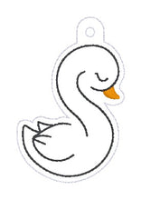 Load image into Gallery viewer, Swan snap tab and eyelet fob set (single and multi files included) machine embroidery design DIGITAL DOWNLOAD