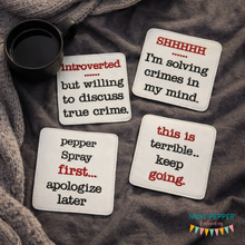 Load image into Gallery viewer, True Crime coaster set of 4 designs 4x4 machine embroidery design DIGITAL DOWNLOAD