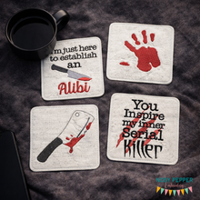 Load image into Gallery viewer, True Crime coaster set 2 includes 4 designs machine embroidery design DIGITAL DOWNLOAD