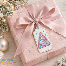 Load image into Gallery viewer, Retro Tree applique gift tag --2026 Holiday Bundle-- machine embroidery design DIGITAL DOWNLOAD