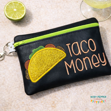 Load image into Gallery viewer, Taco Money applique ITH Bag (4 sizes available) machine embroidery design DIGITAL DOWNLOAD