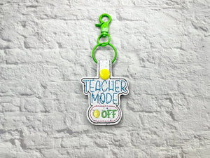 Teacher Mode Off snap tab and eyelet fob (single and multi files included) machine embroidery file DIGITAL DOWNLOAD