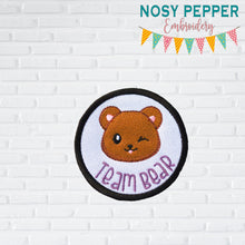 Load image into Gallery viewer, Team Bear patch (2 sizes included) machine embroidery design DIGITAL DOWNLOAD
