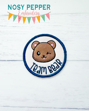 Load image into Gallery viewer, Team Bear patch (2 sizes included) machine embroidery design DIGITAL DOWNLOAD