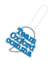 Load image into Gallery viewer, Team Oxford Comma snap tab and eyelet fob set (single and multi files included) machine embroidery design DIGITAL DOWNLOAD