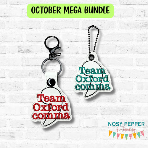 Team Oxford Comma snap tab and eyelet fob set (single and multi files included) machine embroidery design DIGITAL DOWNLOAD