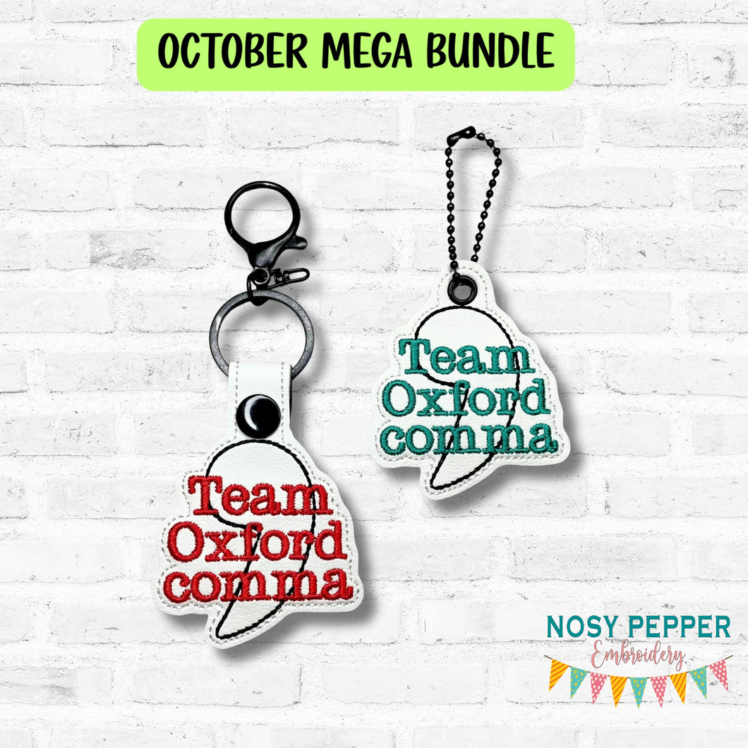 Team Oxford Comma snap tab and eyelet fob set (single and multi files included) machine embroidery design DIGITAL DOWNLOAD