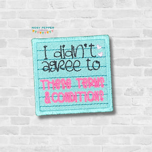 Terns & Conditions patch (2 sizes included) machine embroidery design DIGITAL DOWNLOAD