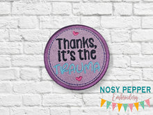 Load image into Gallery viewer, Thanks Trama patch machine embroidery design (2 sizes included) DIGITAL DOWNLOAD