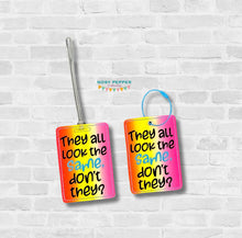 Load image into Gallery viewer, They All Look luggage tag set AUGUST MYSTERY BUNDLE machine embroidery design DIGITAL DOWNLOAD